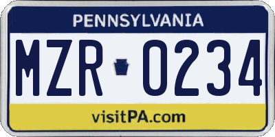 PA license plate MZR0234