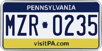 PA license plate MZR0235