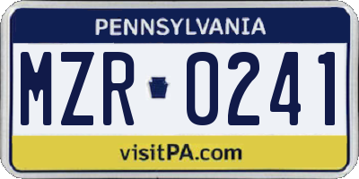 PA license plate MZR0241