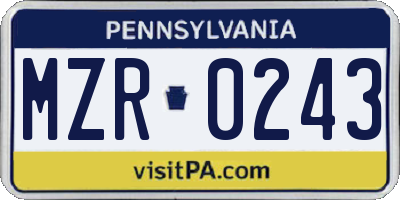 PA license plate MZR0243