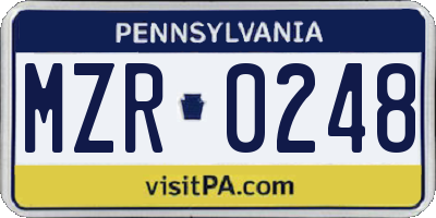 PA license plate MZR0248
