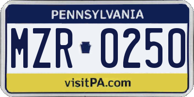 PA license plate MZR0250