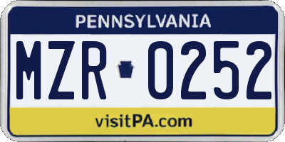PA license plate MZR0252