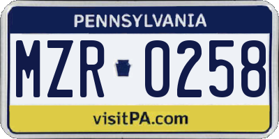 PA license plate MZR0258