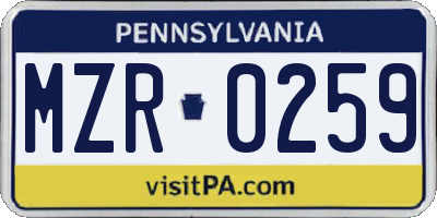 PA license plate MZR0259