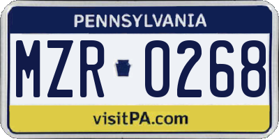 PA license plate MZR0268