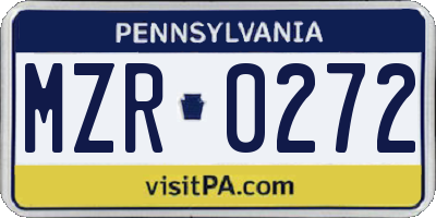 PA license plate MZR0272
