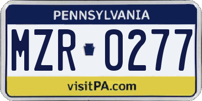 PA license plate MZR0277