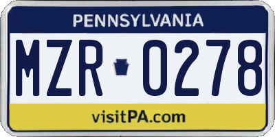 PA license plate MZR0278