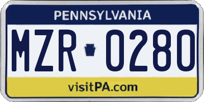 PA license plate MZR0280