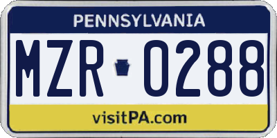 PA license plate MZR0288