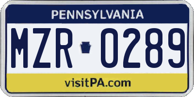 PA license plate MZR0289