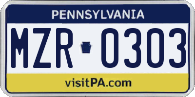 PA license plate MZR0303