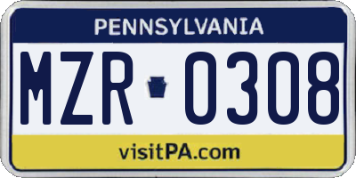 PA license plate MZR0308