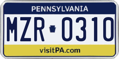 PA license plate MZR0310