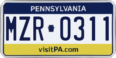 PA license plate MZR0311