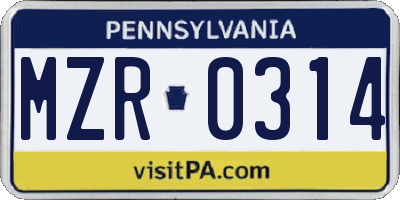 PA license plate MZR0314