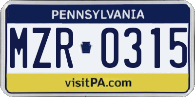 PA license plate MZR0315