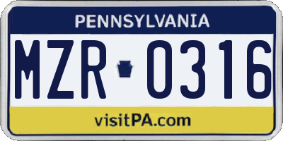 PA license plate MZR0316