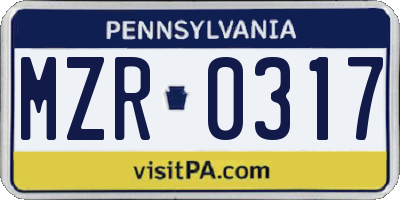 PA license plate MZR0317