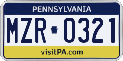 PA license plate MZR0321