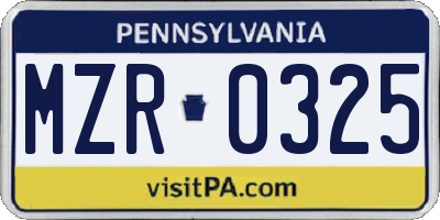 PA license plate MZR0325