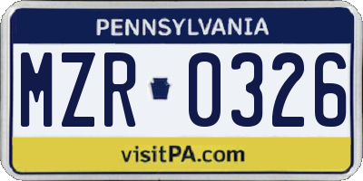 PA license plate MZR0326