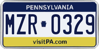 PA license plate MZR0329