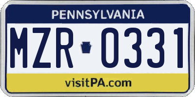 PA license plate MZR0331