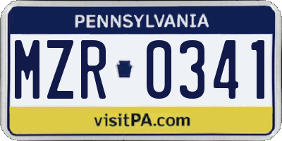 PA license plate MZR0341
