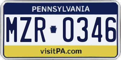 PA license plate MZR0346