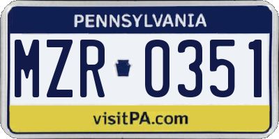 PA license plate MZR0351