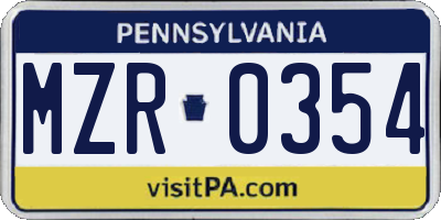 PA license plate MZR0354