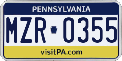 PA license plate MZR0355