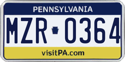PA license plate MZR0364
