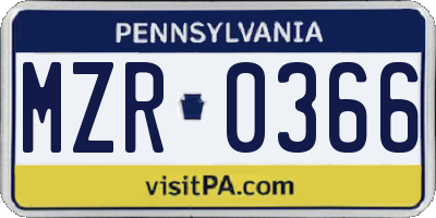 PA license plate MZR0366