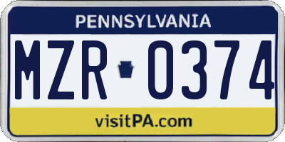 PA license plate MZR0374