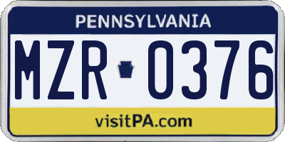 PA license plate MZR0376
