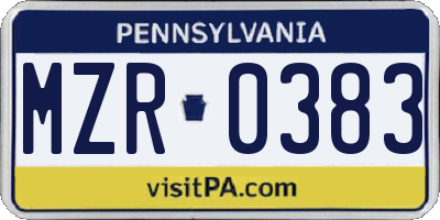 PA license plate MZR0383