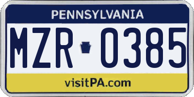 PA license plate MZR0385
