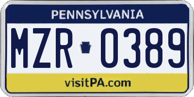 PA license plate MZR0389
