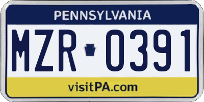 PA license plate MZR0391