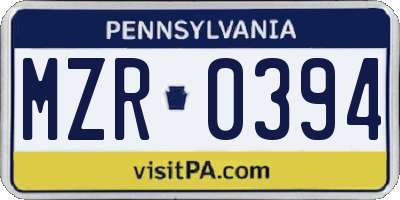 PA license plate MZR0394