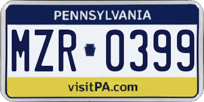 PA license plate MZR0399