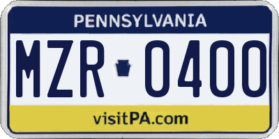 PA license plate MZR0400