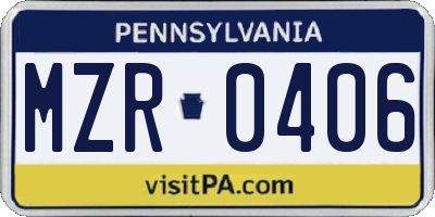 PA license plate MZR0406