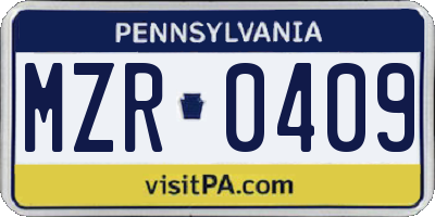 PA license plate MZR0409