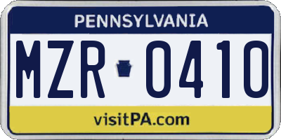 PA license plate MZR0410