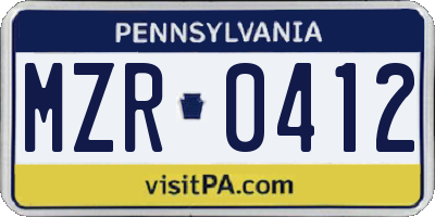 PA license plate MZR0412