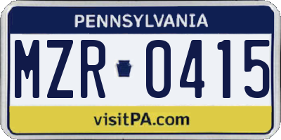 PA license plate MZR0415
